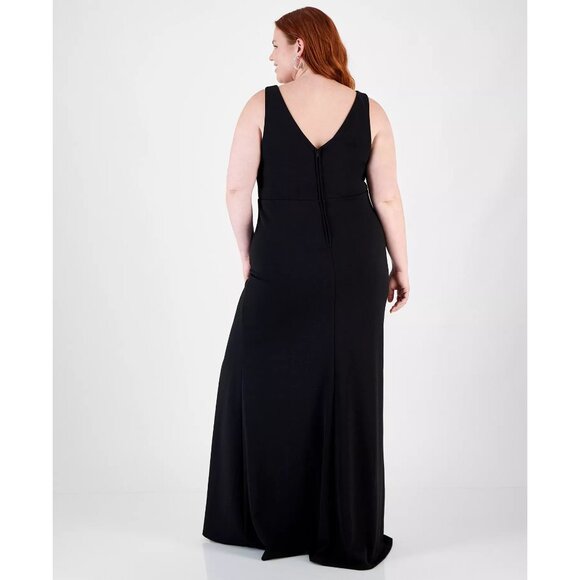 City Studios Trendy Plus Size Split-Neck High-Slit Scuba Long Gown Size 20W NWT - Picture 2 of 5